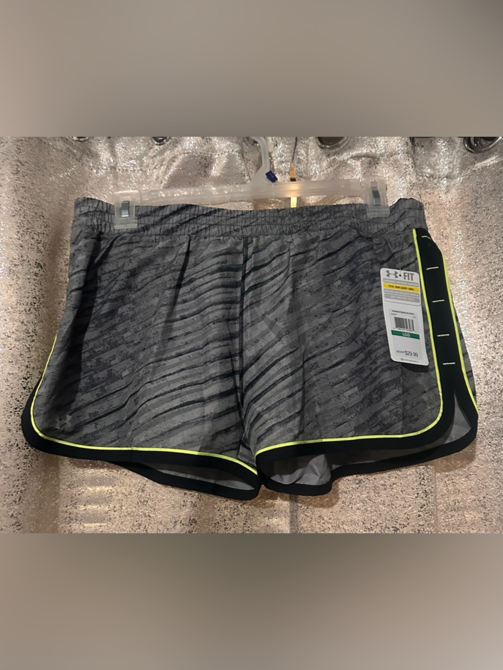 Under Armour  Charcoal Striped Athletic Shorts with Neon Trim
